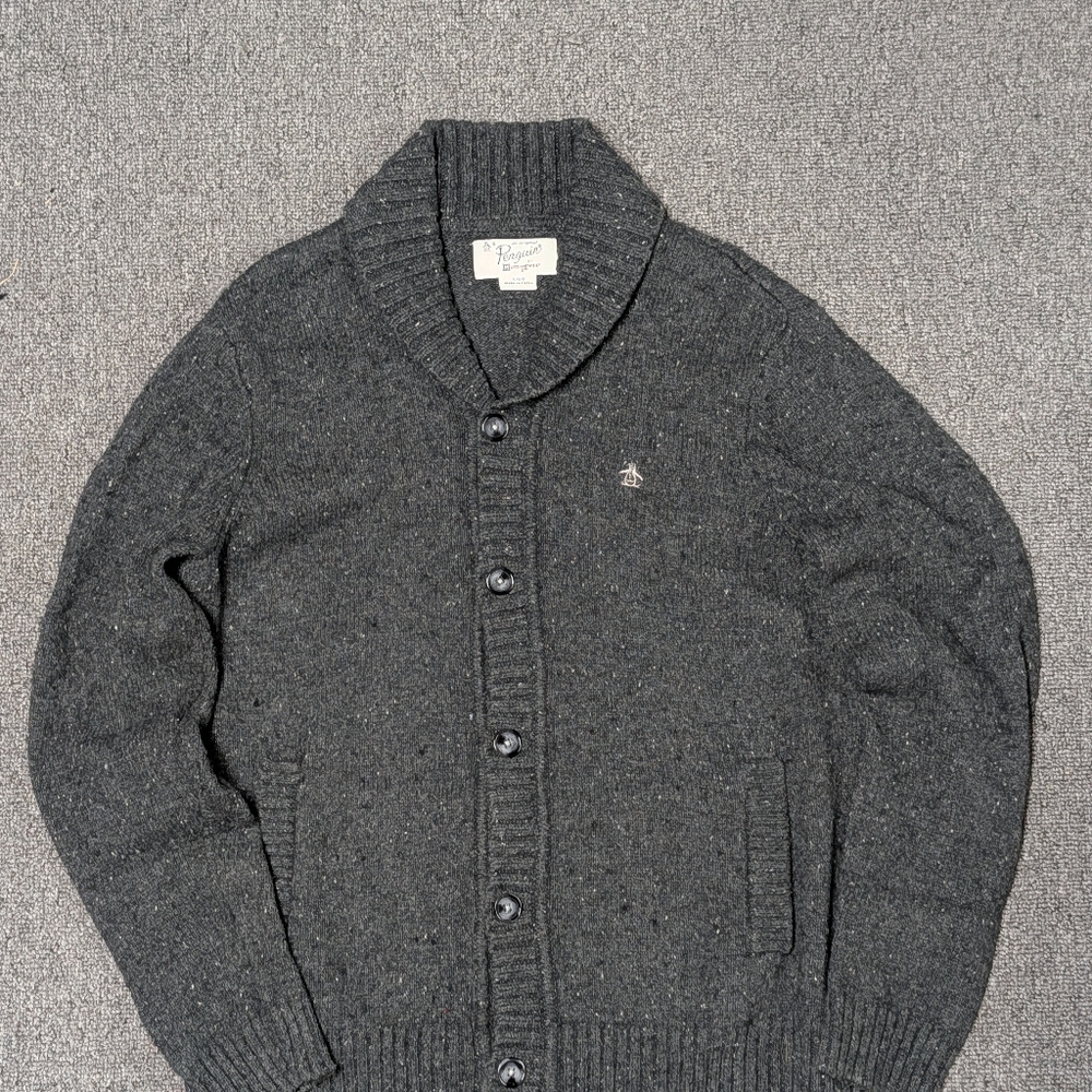 Original Penguin Shawl-Collar Cardigan in Charcoal Gray